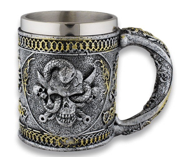 Taza Ornamental Calavera, Espadas y Serpientes
