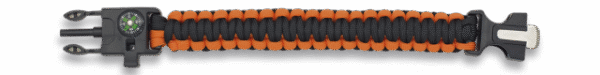 Pulsera Paracord Supervivencia, Brújula, Silbato, Pedernal Negro y Naranja