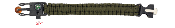 Pulsera Supervivencia Paracord, Silbato, Brújula Pedernal Verde